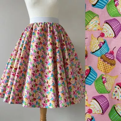 1950s Full Circle Skirt Cupcake Print All Sizes - Rockabilly Cupcakes Cute Party • £32.99