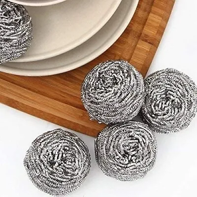 6x Stainless Steel Scourers Kitchen Washing Cleaning Wire Pads Pan Stains UK • £6.98