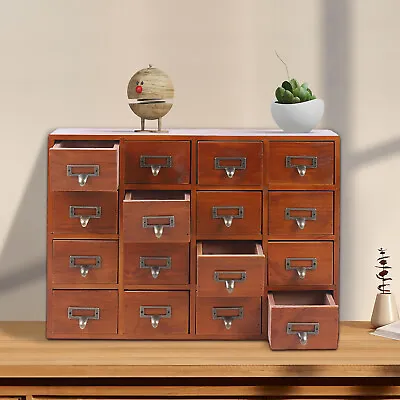 16 Drawers  Vintage Tabletop Library Card Catalog Cabinet Apothecary Storage Box • $63.65