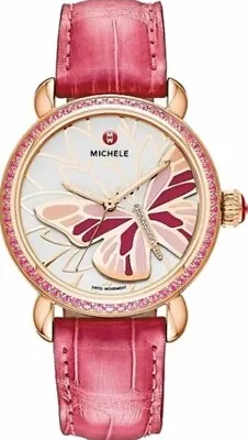 Michele $2500 Garden Party Rose Gold Pink Diamond Butterfly Watch Mww05d000014 • $1189
