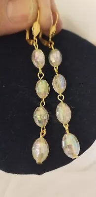 Handcrafted Vintaj AB Yellow Faceted Acrylic  Goldp. Shield Leverback Earrings • $6.77