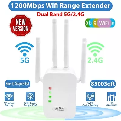 2.4G/5G Dual Band WiFi Repeater 1200Mbps WIFI Range Extender Wifi Signal Booster • $35.99