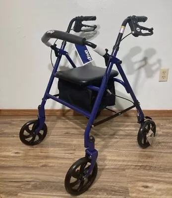 Drive Medical 4-Wheel Rollator Walker With Seat & Removable Back Support - Blue • $54.99