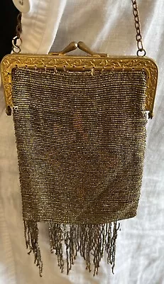 Antique Handbag Gold Mesh Dated 1915 France Evening Fringe Shoulder Bag Grandmas • $59.99