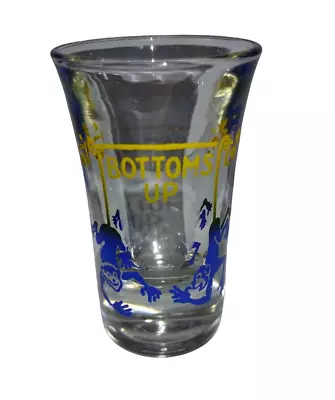 Vintage Mid Century Mod  Barware Shot Glass Blue MONKEY BOTTOMS UP 3  Man Cave • $14