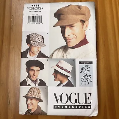 Vintage New Vogue 8893 Men’s Hat Sewing Pattern Uncut USA Rare • $40.95