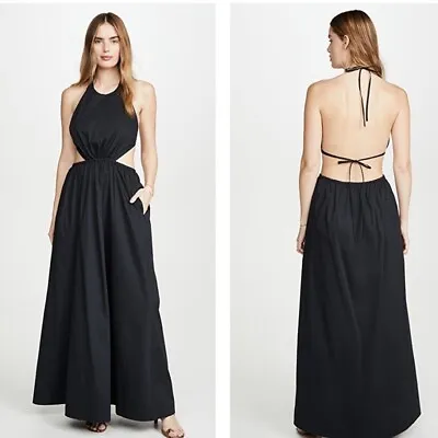 $274.95 • Buy NWT $315 Size L STAUD Black Sleeveless Open Back Apfel Maxi Dress Cotton Halter