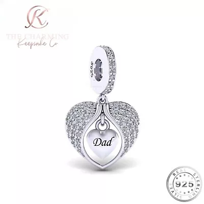 Dad Angel Wings Charm Genuine 925 Sterling Silver  - Memorial Charm • £16.99