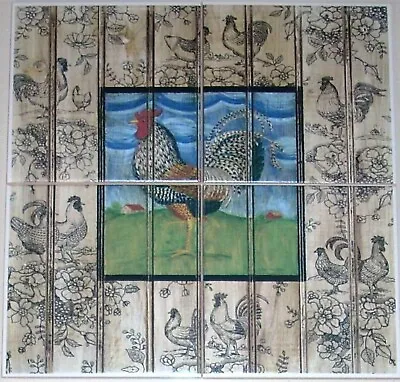 Speckled Rooster Ceramic Tile Mural 12  X 12  Kiln Fired Design Country Scene • $25