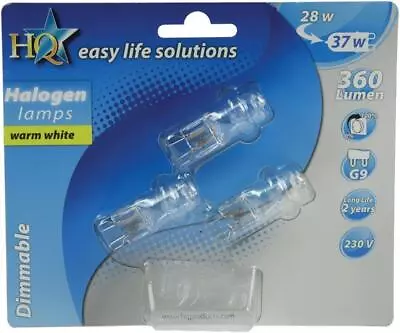 3x HQ G9 28W Warm White Light Bulbs Long Life Halogen 240V 28 Watt Dimmable • £4.92