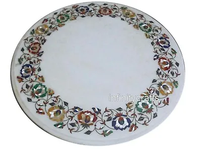 24 Inches Round Marble Center Table Top Semi Precious Stones Inlaid Coffee Table • £567.56