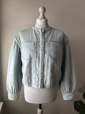 Warehouse Quilted Denim Short Jacket Light Blue - Size UK 10 • £22