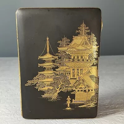 Vtg Early Japanese Cigarette Case Damascene Black/Gold Mixed Metals Yoshitoyo • $95