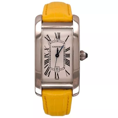 Cartier Tank Americaine 23x41mm 18k White GOLD Mens Watch Roman Dial Ref 1726 • $6999