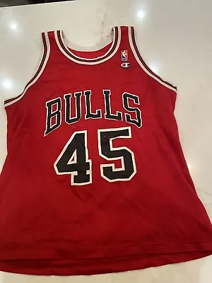 Vintage 90s MICHAEL JORDAN #45 Chicago Bulls Champion Red Jersey Red Sz M 40 • $49.99