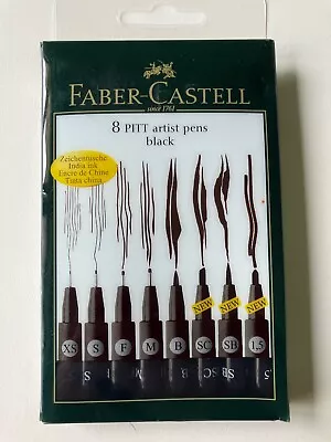 Faber Castell Pitt Artist Pen Pack Black Drawing Artist Fineliner Set Of 8 • $15