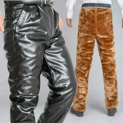 Men's Winter Leather Pants Thickened Warm Fur Lining Trousers Motorcycle Leisure • $59.28