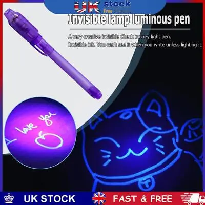 2 In 1 Luminous Light Invisible Ink Pen UV Kids Drawing Magic Pens (Purple) • £4.59