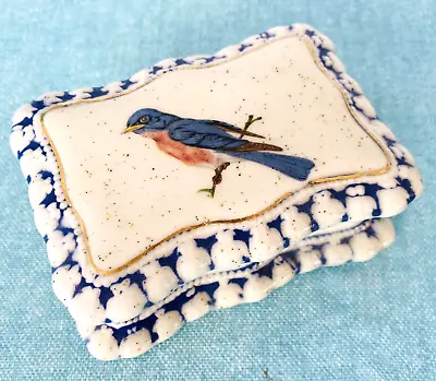 Vintage Hand Painted Ceramic Jewelry Trinket Box Bluebird 1983 • $12.99