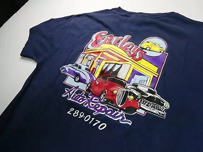 Vintage Earleys Auto Repair Hot Rod T-Shirt Size Large (L) Navy Blue • $22.99