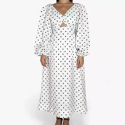 Aje Liberation Blouson White & Black Spot Midi Dress SIZE AU6/XS • $216