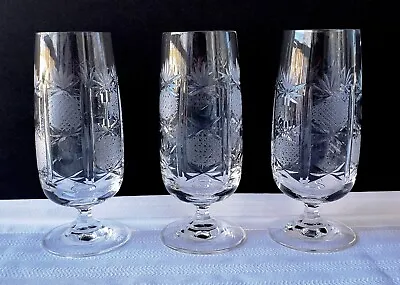 Rare Set Of Three Russian Crystal Iced Tea Glasses - Pineapple Cut • $45