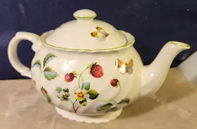 Vintage Staffordshire England Bone China Tea Pot With Strawberry Flower Motif • $56.99