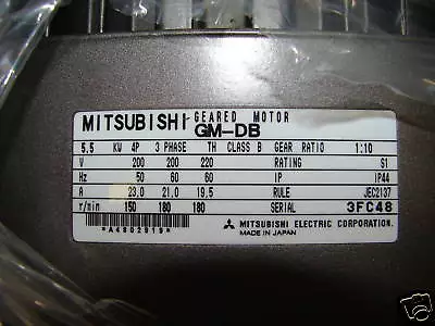 Mitsubishi Gm-db 5.5kw Geared Motor Class B 180rpm Output ***nib*** • $699