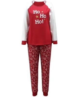 Matching Family Womens Medium Ornament Print Pajama Set Red White Ho Ho Long Slv • $17.95