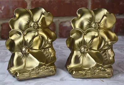 Mid Century Modern PM Craftsman Brass Book Ends Dogwood Flowers Made In USA • $45