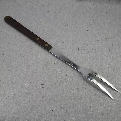 Robinson Knife Co USA Stainless Meat Fork Wood Handle BBQ Long 15.25  Vintage • $14.99