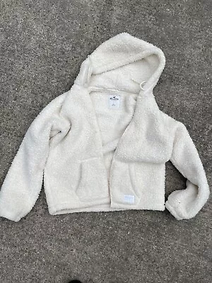Women’s Hollister Sherpa Faux Fur Pullover White Hoodie Size L Large • $29.99