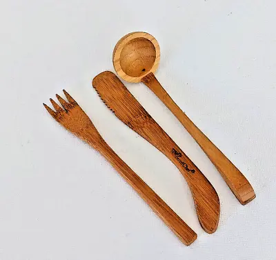 The Pampered Chef BAMBOO FORK SPREADER & MINI SERVING LADLE 18cm 7  CONDIMENTS • £9.95