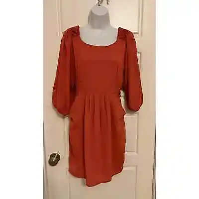 Ya Los Angeles Size M Rust Orange 3/4 Balloon Sleeve Mini Dress Pockets • $12
