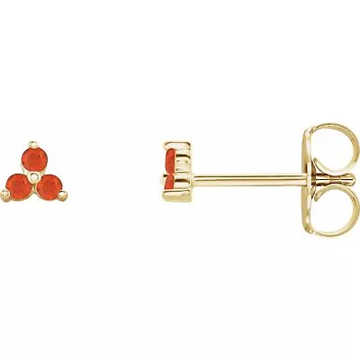 14k Yellow Gold Natural Mexican Fire Opal Three Stone Stud Earrings • $344.99