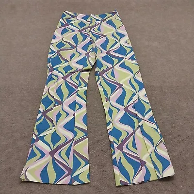 Zara Womens Size XS Blue Green Print High Rise Bootcut Trouser Pants • $24.88