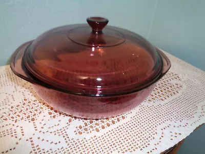 Pyrex Corning Vision Ware Cranberry Casserole 8 5/8  With Pryex Lid 624-c Usa • $22