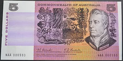 Australian 1967 $5 R202F First Prefix Low Number Banknote - NAA 000593 • $695