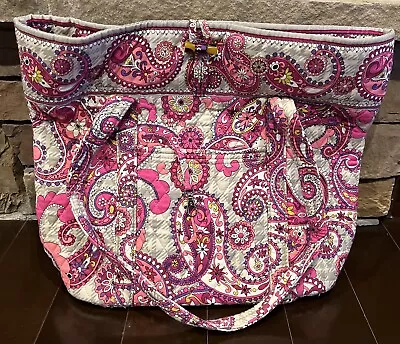 Vera Bradley Paisley Meets Plaid Quilted Pink Medium Tote Shoulder Bag • $21.95