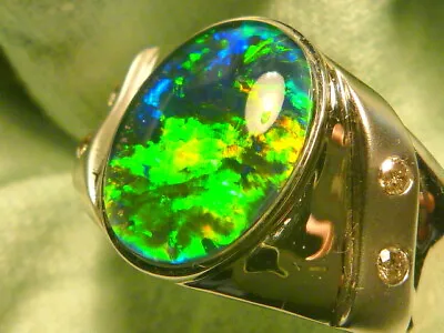 Mens Opal Ring 14ct White Gold Natural Opal Triplet 14x10 Mm Oval Item 160876. • $864.43