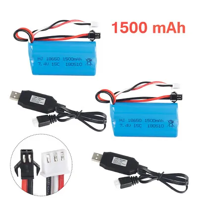 7.4V 1500mAh Battery 15C SM Plug With USB Charger For RC Car Boat Spare Parts • £29.99