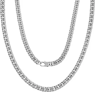 Mens Necklace Cuban Chain Sturdy Chain Stainless Steel 20  Long 10mm Thick Gift • £6.99