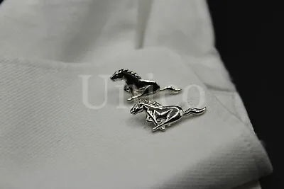 Custom Made Cufflinks Handmade Polished Silver Horse Racing Running Mustang Ford • $18.99