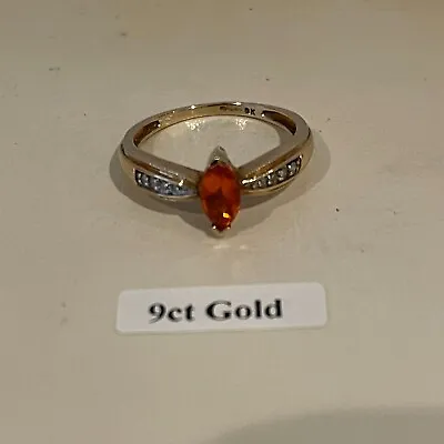 9ct Gold Padparadscha Quartz And Diamond Dress Ring O Size  2.1g • £139