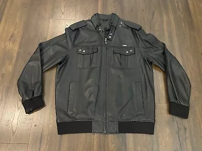 Vintage Sean John Leather Bomber Jacket Black Mens 3XL G-111 Apparel 90s Hip Hop • $79.99
