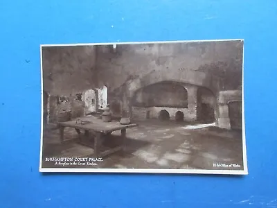 Old Postcard Of London. Hampton Court Palace. A Fireplace In The Great Kitchen. • £0.85