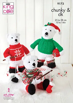 Knitting Pattern Christmas Jumper Polar Bear Teddy Toy King Cole Chunky DK 9173 • £3.99