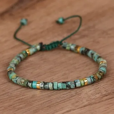 Natural African Turquoise Stone Bracelet Green Gemstone Bracelet Adjustable USA • $10.89