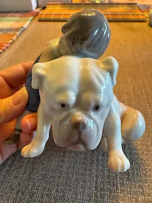 BING & GRONDAHL Porcelain Figurine TWO FRIENDS Boy BULLDOG Denmark B&G #1790 • $49.99