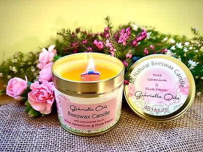 Rose Geranium & Pink Pepper Beeswax Candle. Essential Oils. Mothers Day • £12